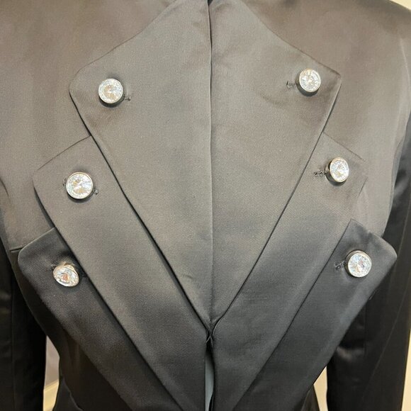 CC Couture Black Satin look Evening Jacket with Rhinestone buttons, Size Medium - Picture 3 of 13